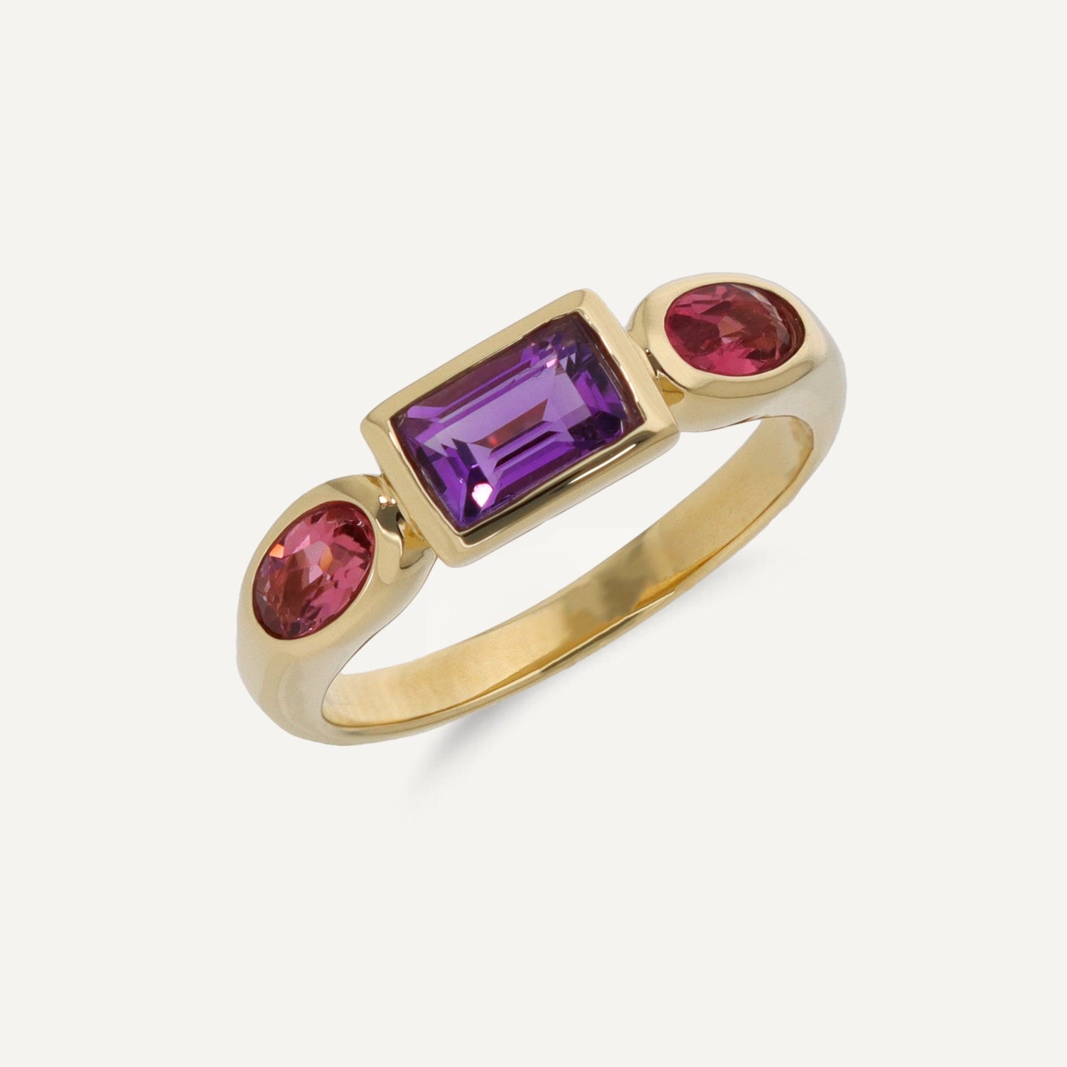 Ring Turmalin und Amethyst Gelbgold