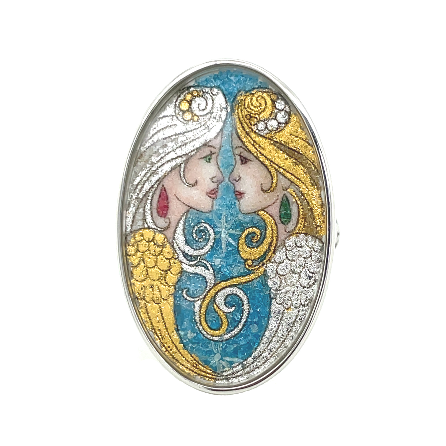Engel der Harmonie - Edelsteingemälde, oval glatt, ca. 11,000 ct. Edelstein Ring Silber 925/000 Sogni d´oro Silberzeit