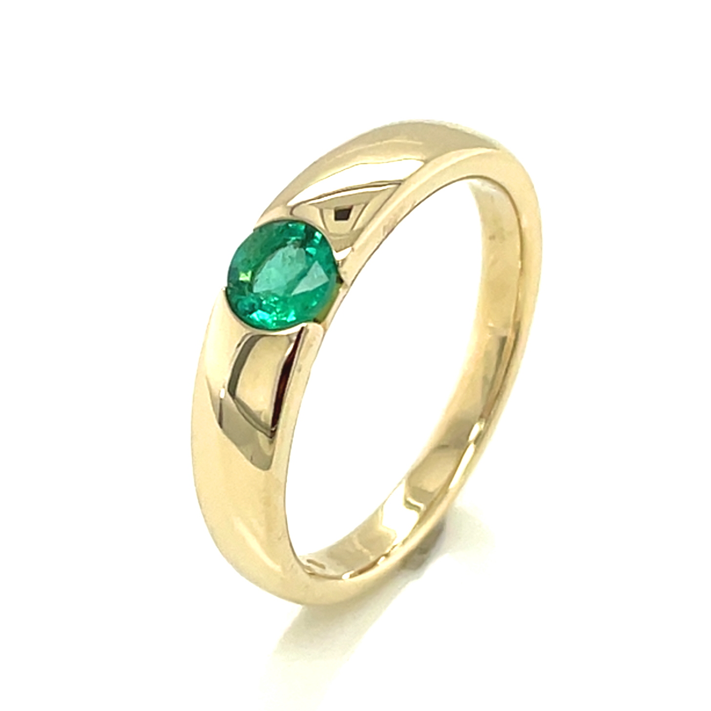 Smaragd, grün, rund facettiert, ca. 0,26 ct. Edelstein Ring Gelbgold 375/000 Sogni d´oro Facettenreich
