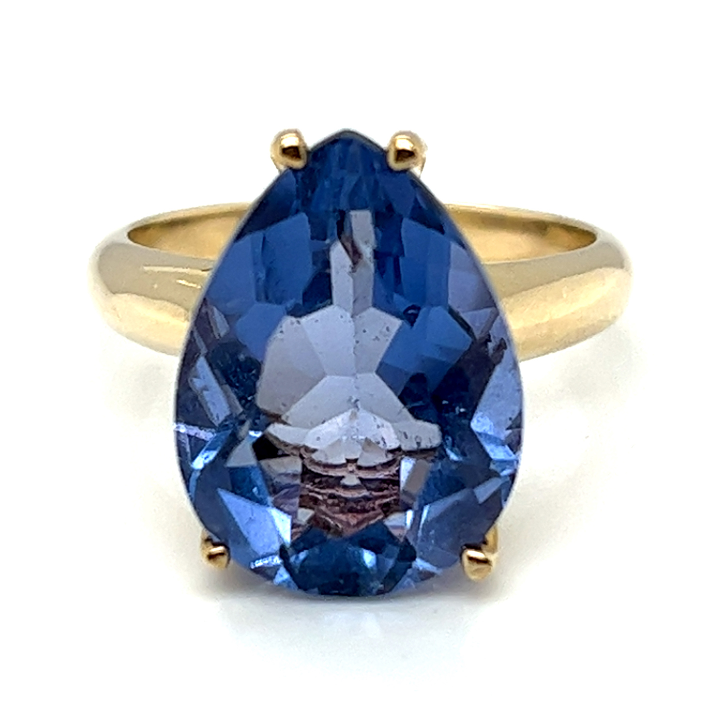 Fluorit blau, facettiert, ca. 8 ct Edelstein Ring Gelbgold 375/000 Sogni d´oro 