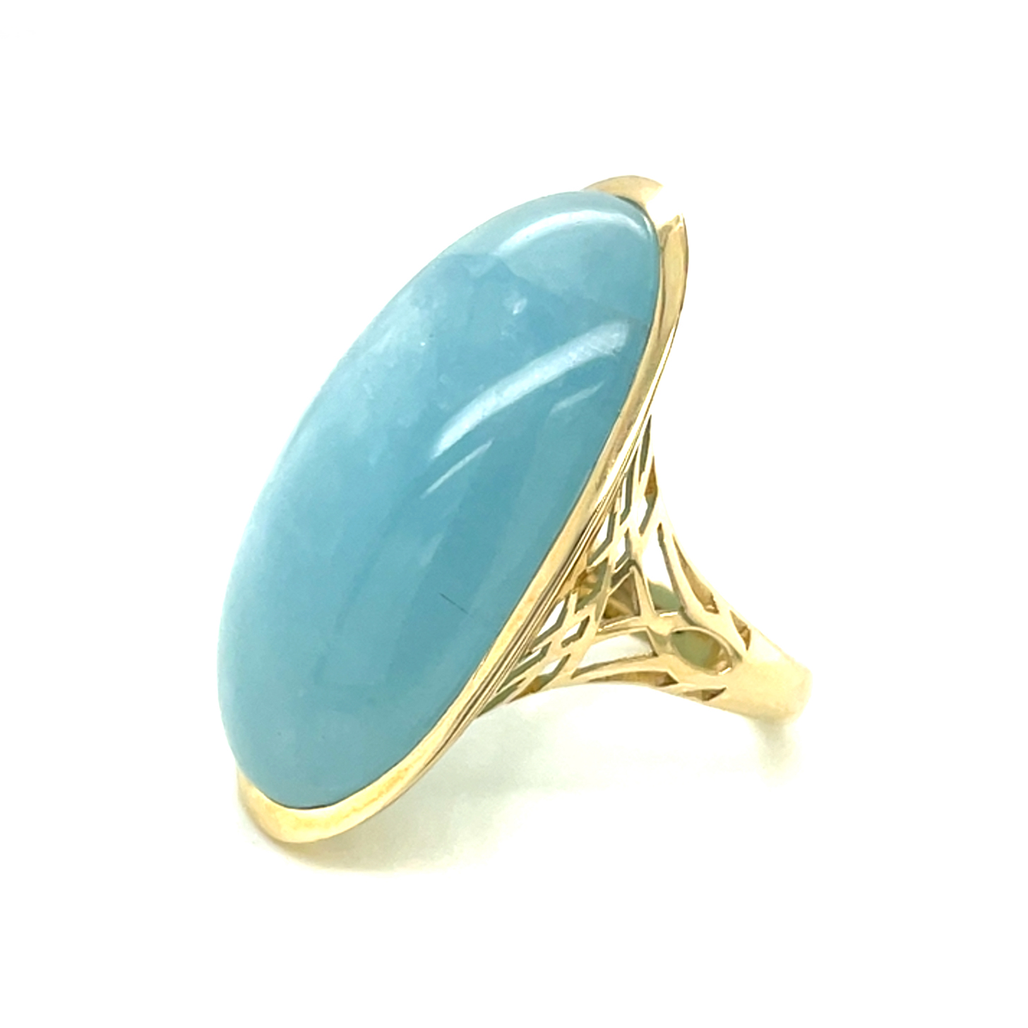 Milky Aquamarin, blau, oval Cabochon, ca. 21,6 ct. Edelstein Ring Gelbgold 375/000 Sogni d´oro Classic