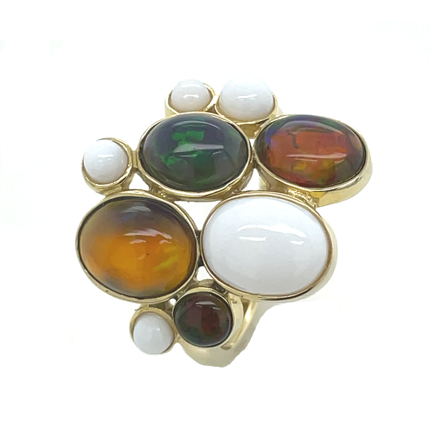 Multi Opal, oval/rund Cabochon, ca. 4,430 ct. Edelstein Ring Silber 925/000 vergoldet Sogni d´oro Terra Opalis