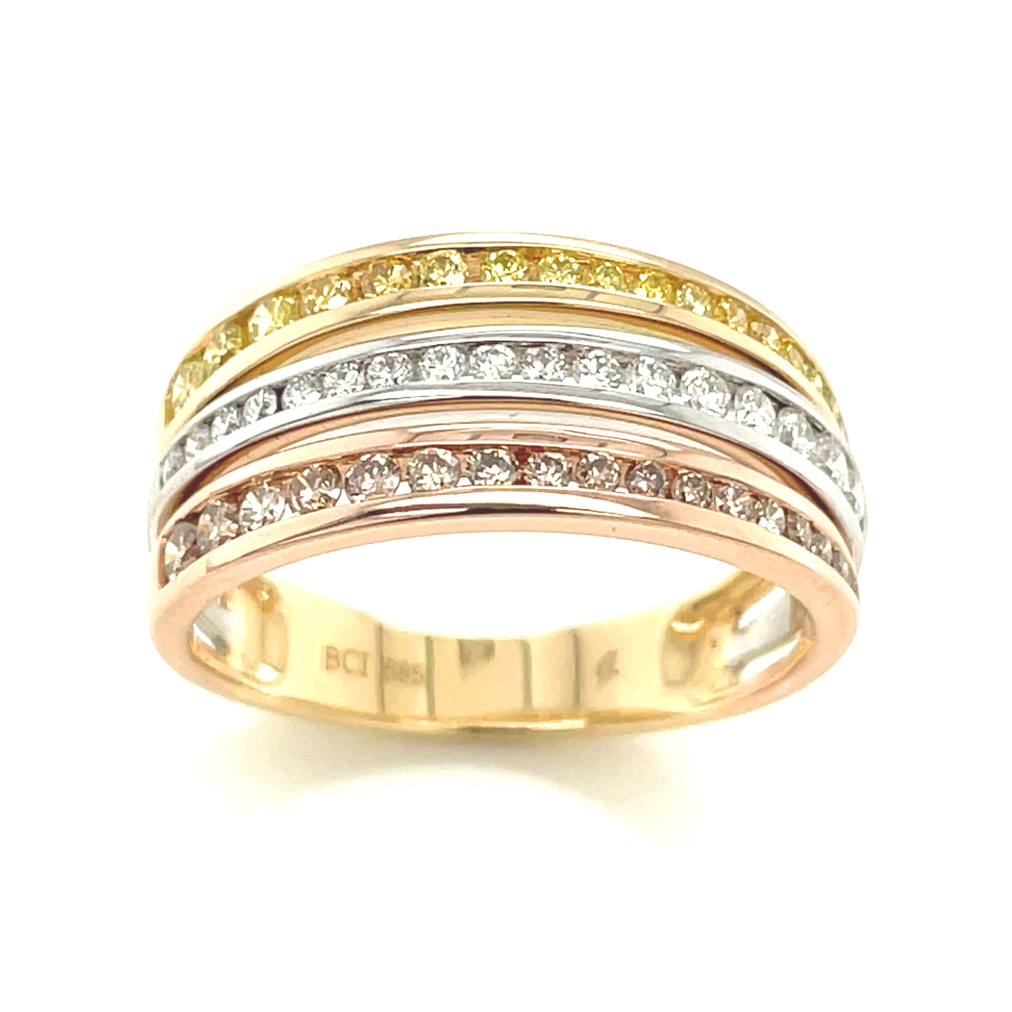 Brillant, Multicolor, rund Brillantschliff, ca. 0,762 ct. Edelstein Ring Gold Tricolor 585/000 Sogni d´oro Facettenreich