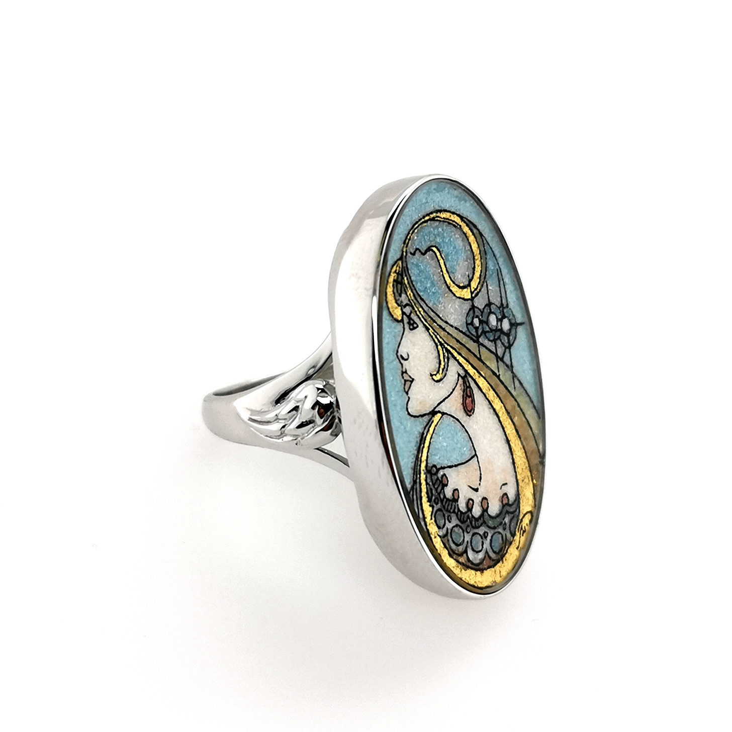 Engel der Unendlichkeit / Angel of Eternity - Edelsteingemälde - Ring in 925 Sterling Silber, rhod.