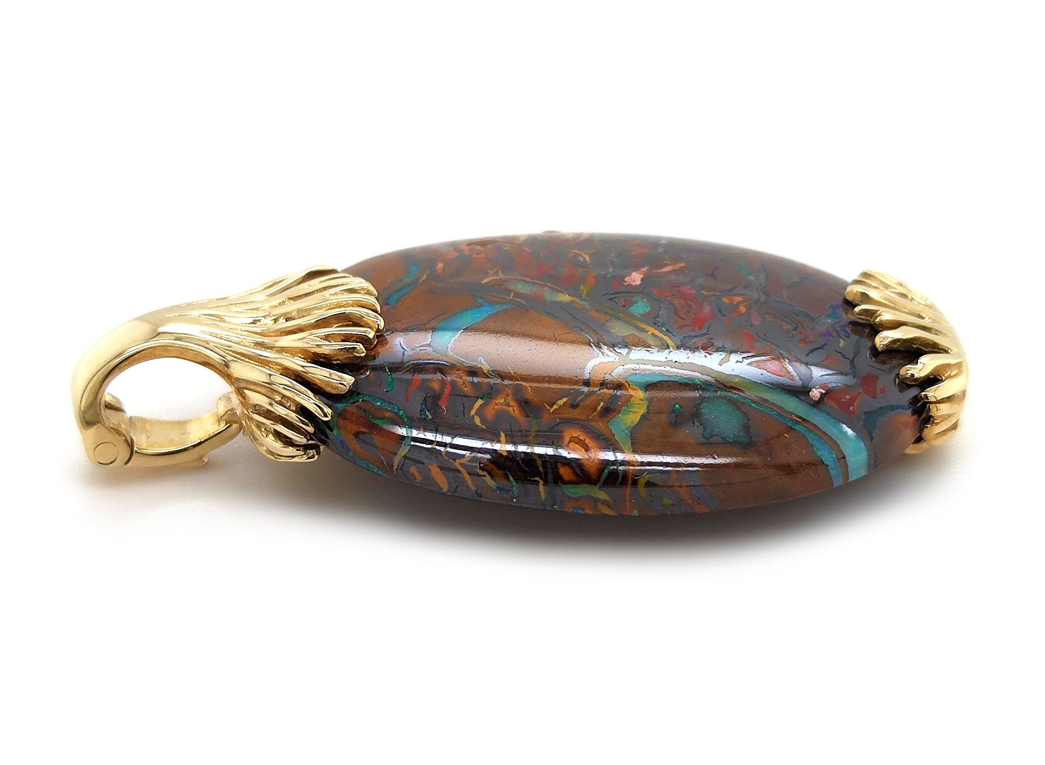 Yowah Nuts Opal, oval Cabochon, ca. 25,700 ct. Edelstein Gelbgold 375/000 Clip-Anhänger, Sogni d´oro Terra Opalis
