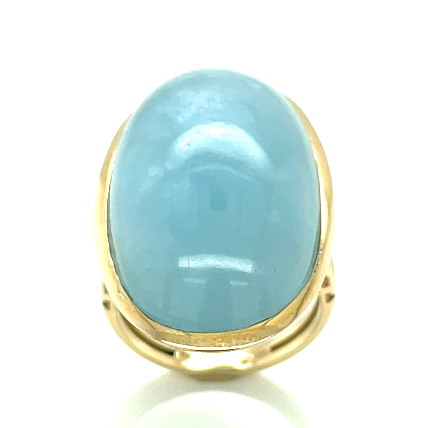 Milky Aquamarin, blau, oval Cabochon, ca. 21,6 ct. Edelstein Ring Gelbgold 375/000 Sogni d´oro Classic