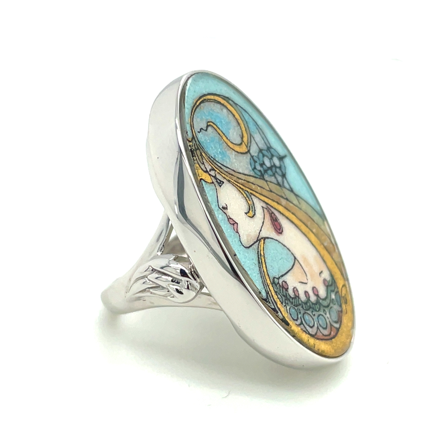 Engel der Unendlichkeit / Angel of Eternity - Edelsteingemälde - Ringe in 925 Sterling Silber, rhod. 