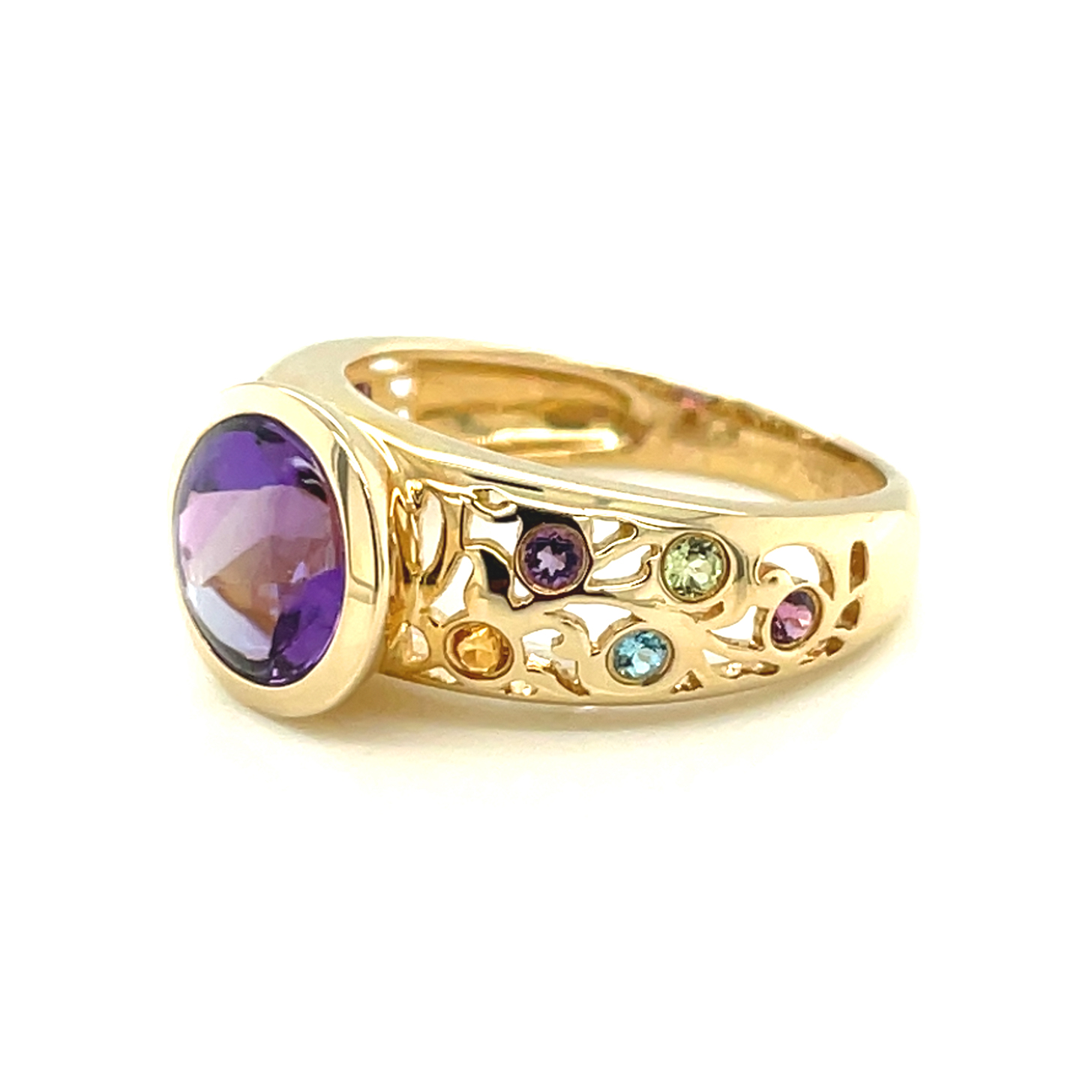 Amethyst & Multi Edelstein, oval facettiert, ca. 1,956 ct. Edelstein Ring Gelbgold 375/000 Sogni d´oro Classic