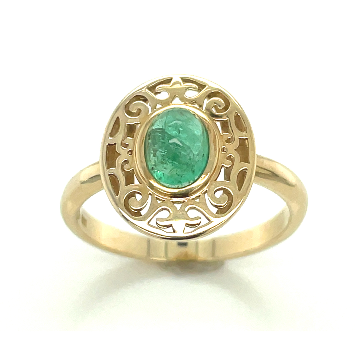 Smaragd, grün, oval Cabochon, ca. 0,610 ct. Edelstein Ring Gelbgold 375/000 Sogni d´oro Classic